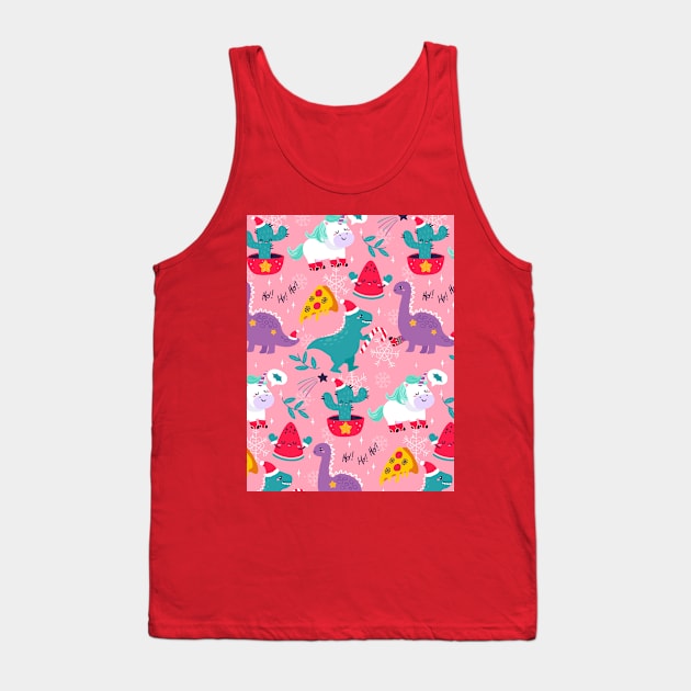 Christmas dinosaur pizza Tank Top by queensandkings